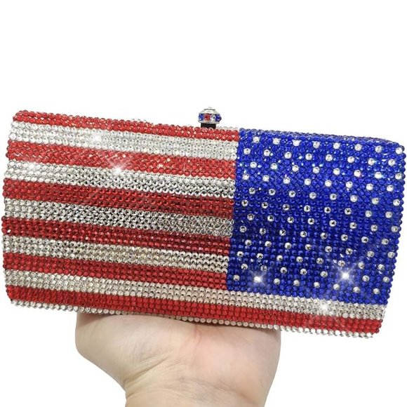 NWT Beautiful Sparkling Bling Swarovski Crystal American Flag Clutch Pur… - Picture 4 of 10
